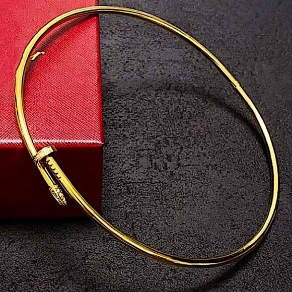 Gold Nail Zircon Choker Necklace Luxury Minimalist - Picture 5 of 7